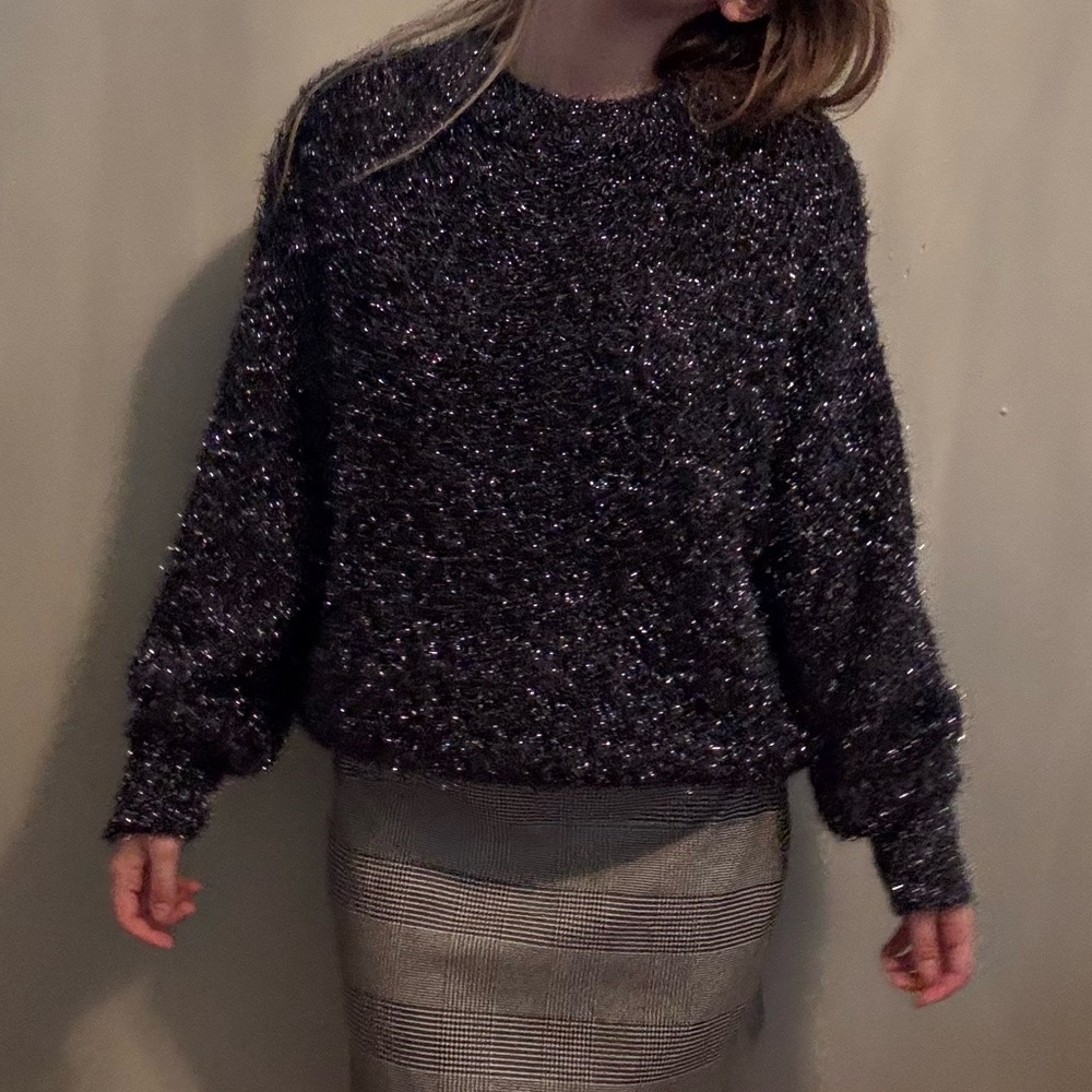 H&M Black Tinsel Eyelash Sweater.
